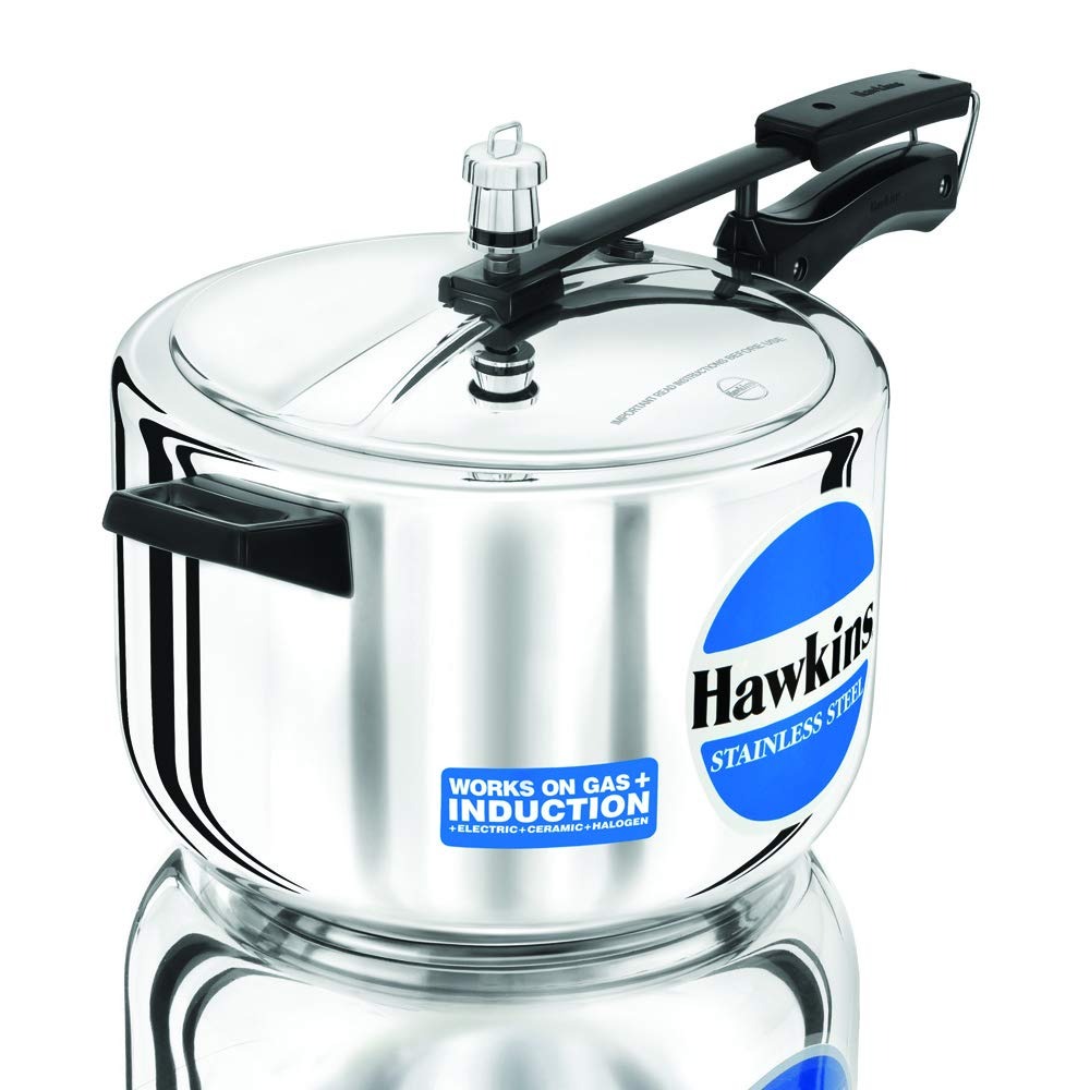 hawkins 3 litre inner lid pressure cooker, stainless steel cooker, wide design pan cooker, induction cooker, silver (hss3w)