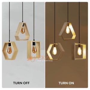 jackal® 3 set triangle hexagon square 3 different design shape wooden hanging pendant light | decorative fancy lights for home, living room, café, restaurants & bar (without bulb)