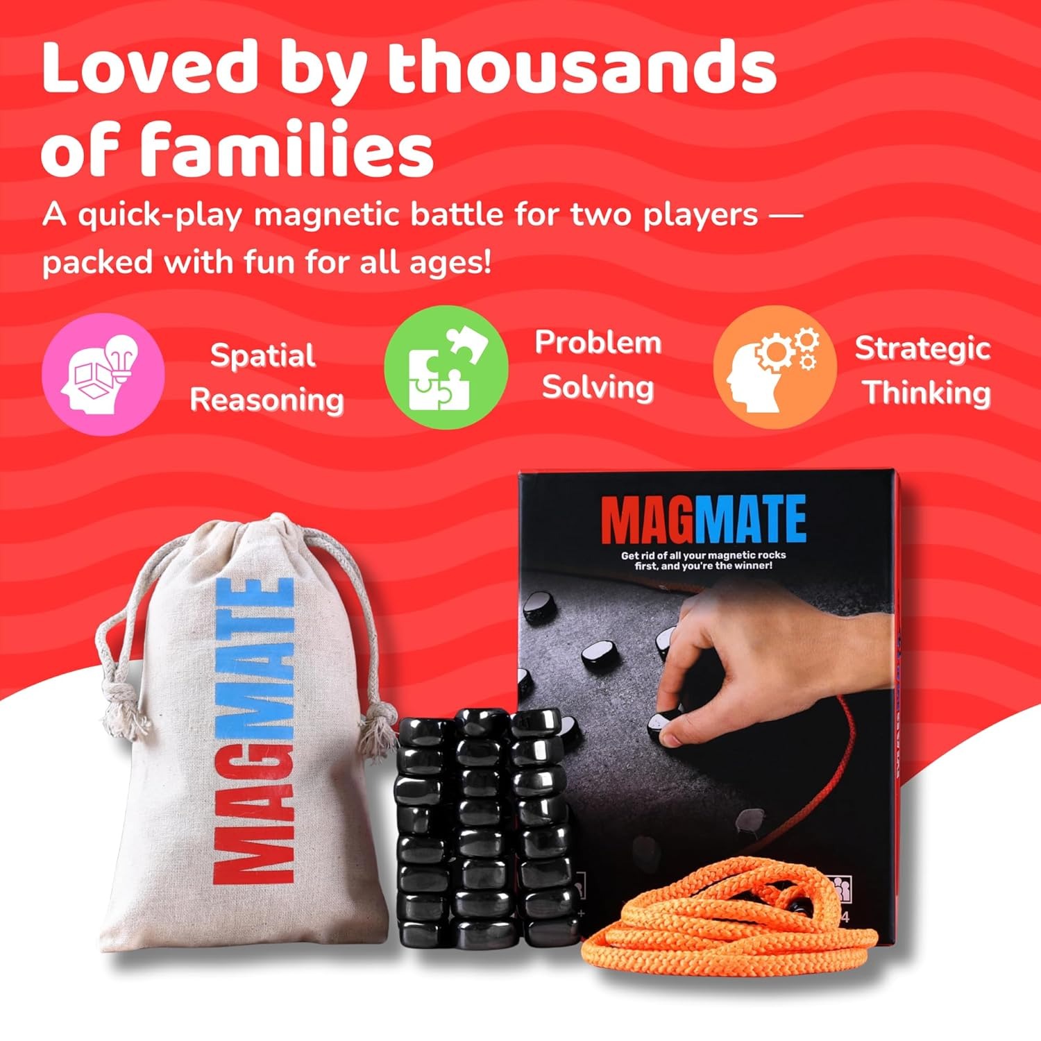 magmate original magnetic board game – ages 3+ fun strategy & educational game for kids & adults – includes 24 irregular magnets, rope, travel pouch – portable puzzle for family & travel (classic)