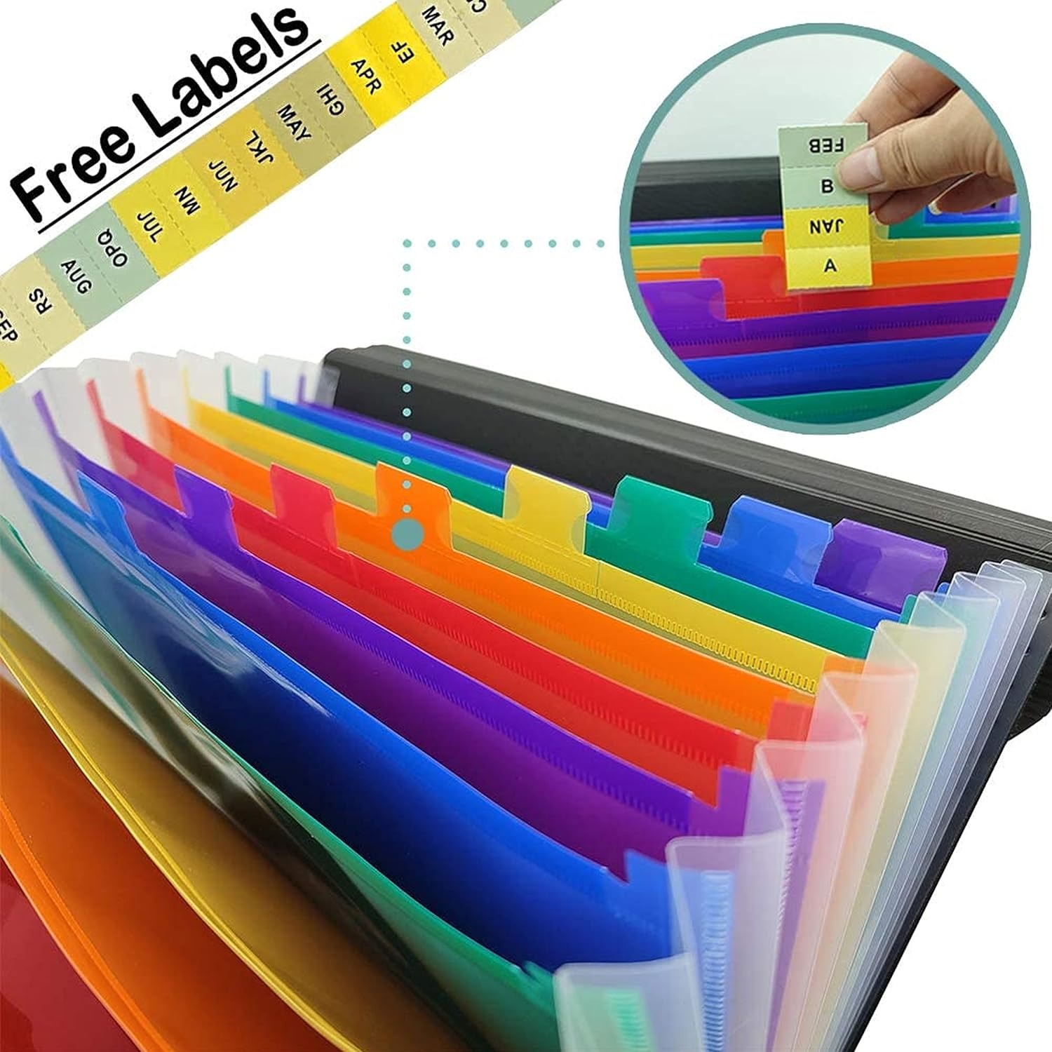 nisun 24 pockets file organizer, a4/letter size portable accordion folder, expanding file folder, document organizer, adjustable buckle folder with labels for school, home & office black (33 * 24cm)